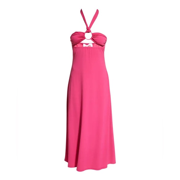 Solid & Striped | The Tati Tie Halter Midi Dress In BOUGAINVILLEA Size L NEW - Picture 2 of 7